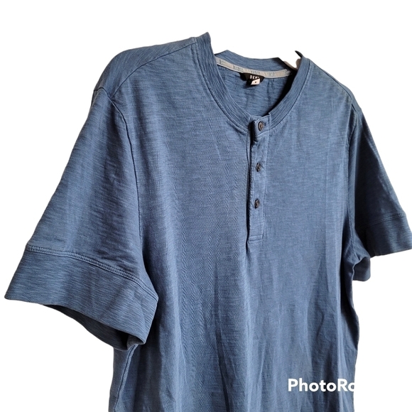 Dkny Blue Short Sleeve Slub Henley Shirt - Picture 2 of 7